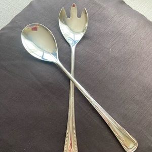 Italy Silver Plated E.P Zinc Vintage Salad Servers, Fork & Spoon, Salad Tossers